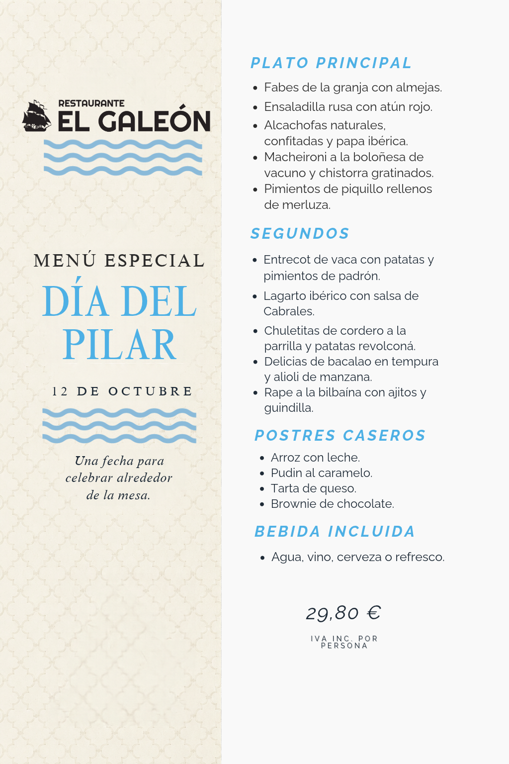 Menú especial del Día del Pilar